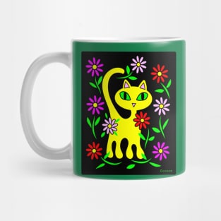 Yellow Kitty Cat with Flowers Mug